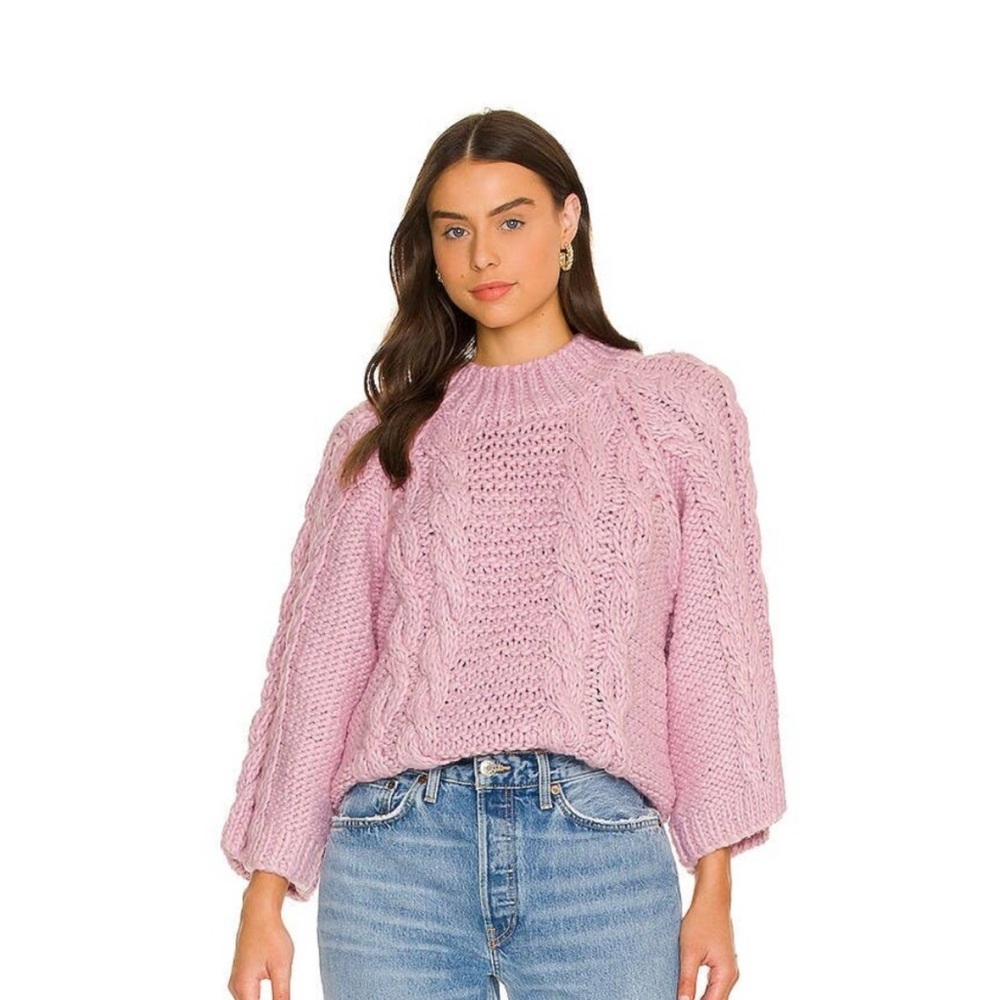 For Love And Lemons Pink Cable Knit Sweater